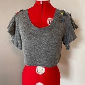 Cartonnier Gray Knit Crop Sweater w/ Multicolor Embellishments, Size S